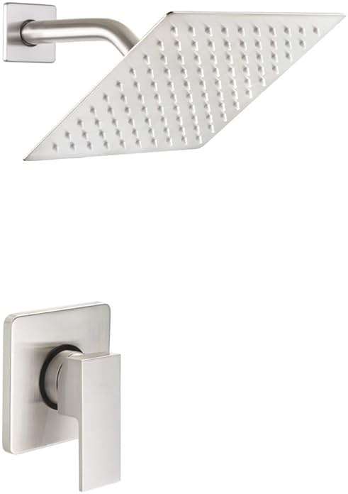 POP SANITARYWARE Shower Only Faucet Set Brushed Nickel, Bathroom Rain Mixer Shower Head Set Wall Mounted Rainfall Shower System Single Handle Shower Trim Kit with Rough-in Valve - Image 1