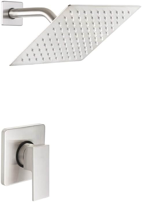 POP SANITARYWARE Shower Only Faucet Set Brushed Nickel, Bathroom Rain Mixer Shower Head Set Wall Mounted Rainfall Shower System Single Handle Shower Trim Kit with Rough-in Valve - Product Image