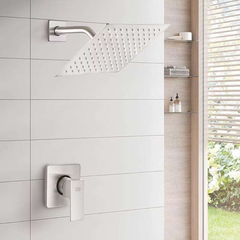 POP SANITARYWARE Shower Only Faucet Set Brushed Nickel, Bathroom Rain Mixer Shower Head Set Wall Mounted Rainfall Shower System Single Handle Shower Trim Kit with Rough-in Valve - Image 2