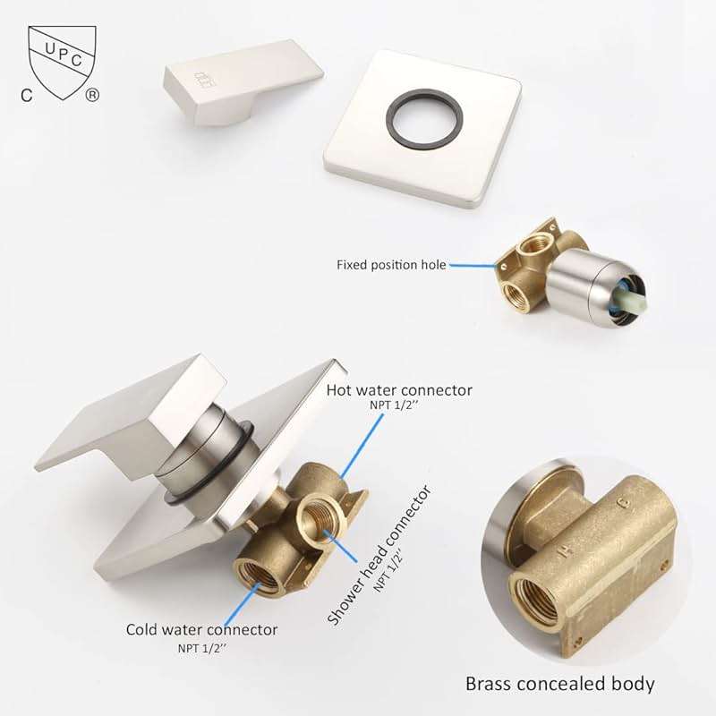 POP SANITARYWARE Shower Only Faucet Set Brushed Nickel, Bathroom Rain Mixer Shower Head Set Wall Mounted Rainfall Shower System Single Handle Shower Trim Kit with Rough-in Valve - Image 6