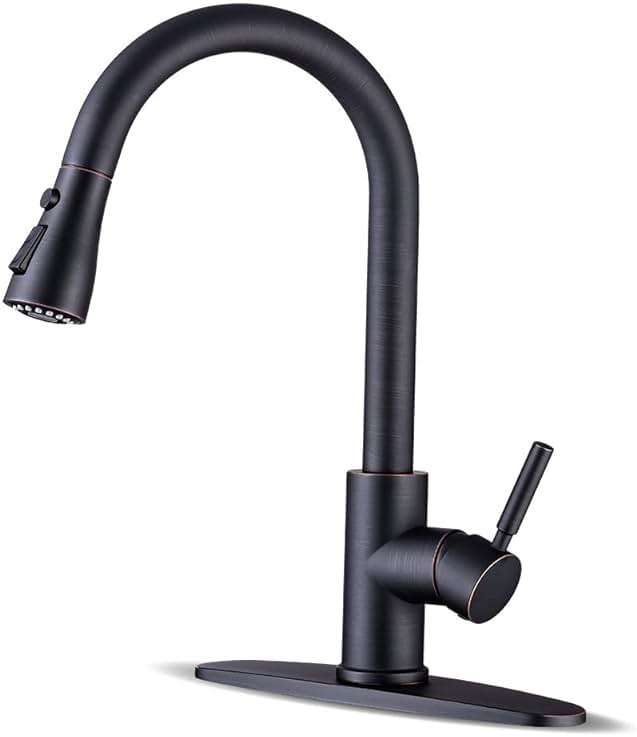 WEWE Kitchen faucets with Pull Down Sprayer, Farmhouse Kitchen Faucet Oil Rubbed Bronze Commercial Modern high arc Stainless Steel Single Handle Single Hole for Utility rv Laundry Sinks - Image 1