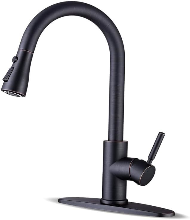 WEWE Kitchen faucets with Pull Down Sprayer, Farmhouse Kitchen Faucet Oil Rubbed Bronze Commercial Modern high arc Stainless Steel Single Handle Single Hole for Utility rv Laundry Sinks - Product Image