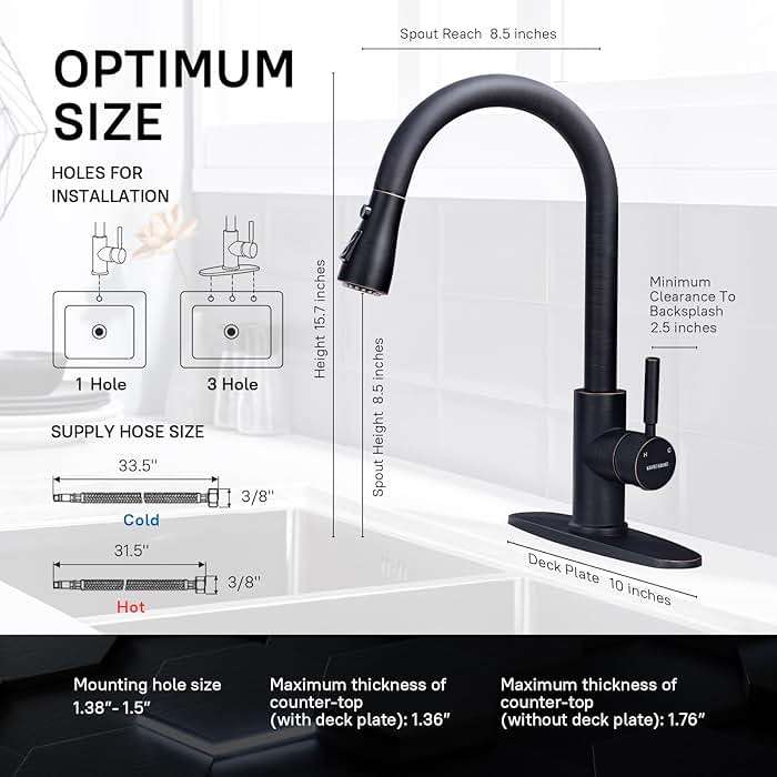 WEWE Kitchen faucets with Pull Down Sprayer, Farmhouse Kitchen Faucet Oil Rubbed Bronze Commercial Modern high arc Stainless Steel Single Handle Single Hole for Utility rv Laundry Sinks - Image 2