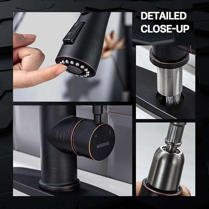 WEWE Kitchen faucets with Pull Down Sprayer, Farmhouse Kitchen Faucet Oil Rubbed Bronze Commercial Modern high arc Stainless Steel Single Handle Single Hole for Utility rv Laundry Sinks - Image 6