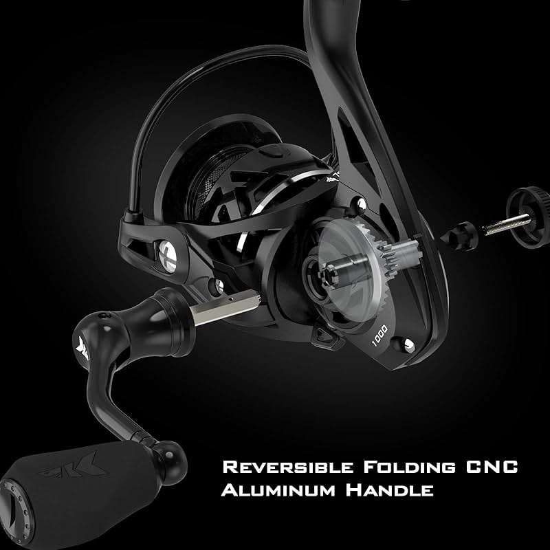 KastKing Zephyr Spinning Reels – 7+1/6+1 BB – Carbon Fiber Drag – Stainless Steel Shaft – Aluminum & CNC Spool – Black/Green/Orange – Sizes 500/1000 SFS – ICE Fishing Ready Reels! - Image 6