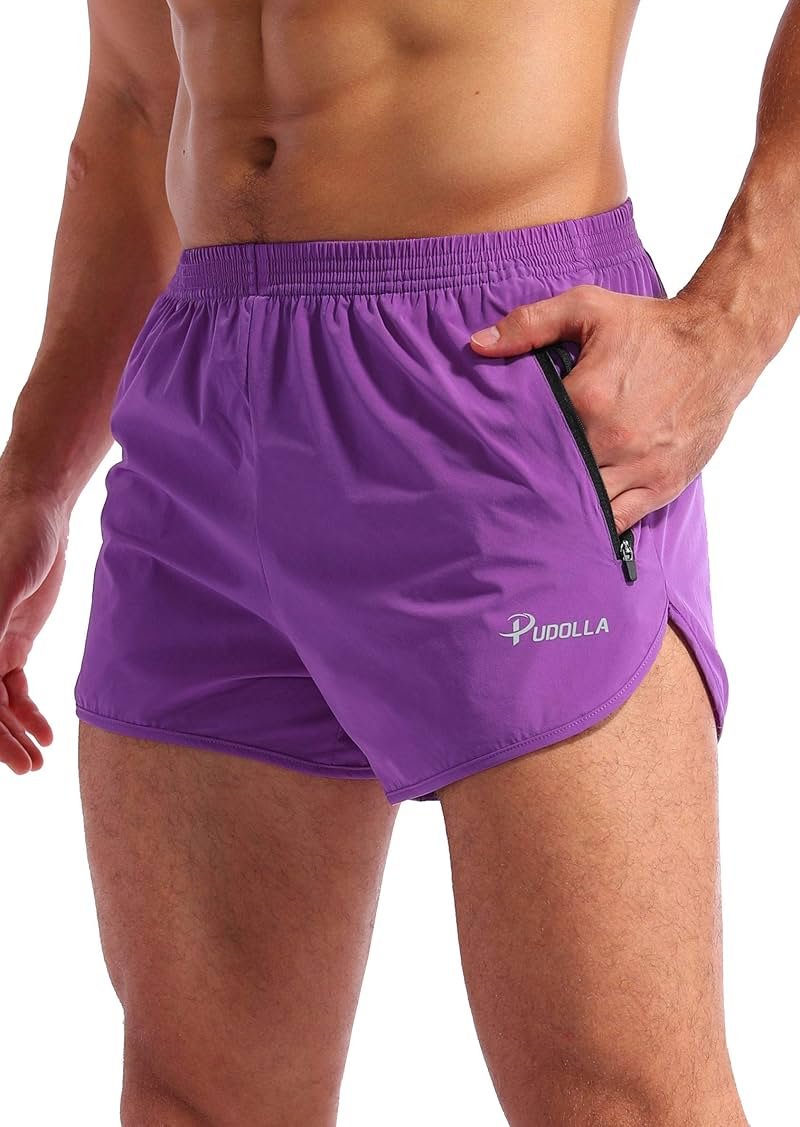 Pudolla Men’s Running Shorts 3 Inch Quick Dry Gym Athletic Workout Shorts for Men with Zipper Pockets - Product Image