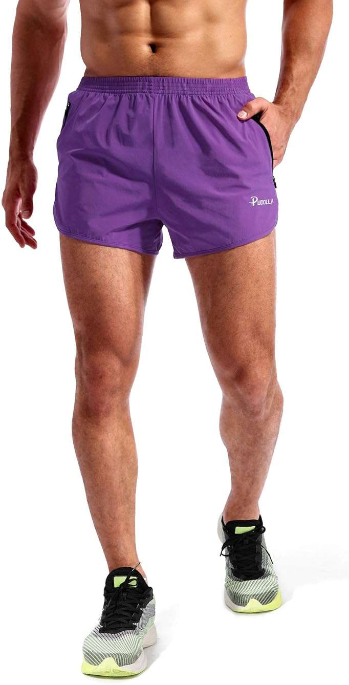 Pudolla Men’s Running Shorts 3 Inch Quick Dry Gym Athletic Workout Shorts for Men with Zipper Pockets - Image 2