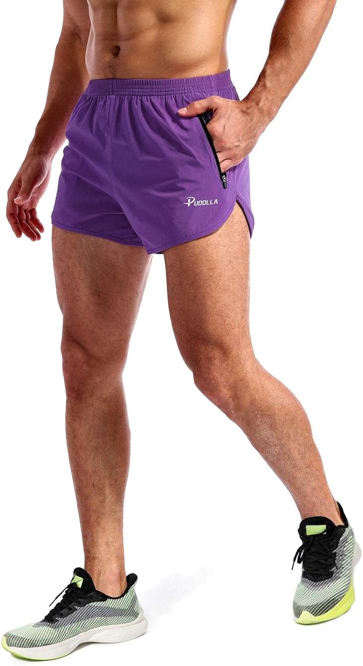 Pudolla Men’s Running Shorts 3 Inch Quick Dry Gym Athletic Workout Shorts for Men with Zipper Pockets - Image 3