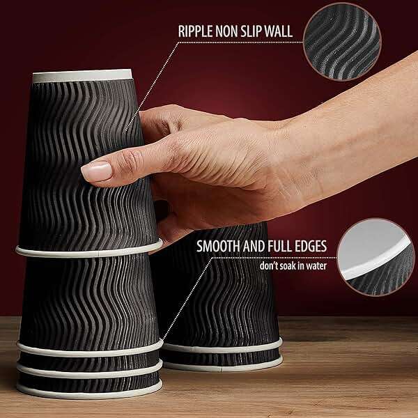 Primens Insulated Disposable Coffee Cups with Lids & Straws 12 oz, 100 Packs - Paper Cups for Hot Beverage Drinks To Go Tea Coffee Home Office Car Coffee Shop Party (Black) - Image 5