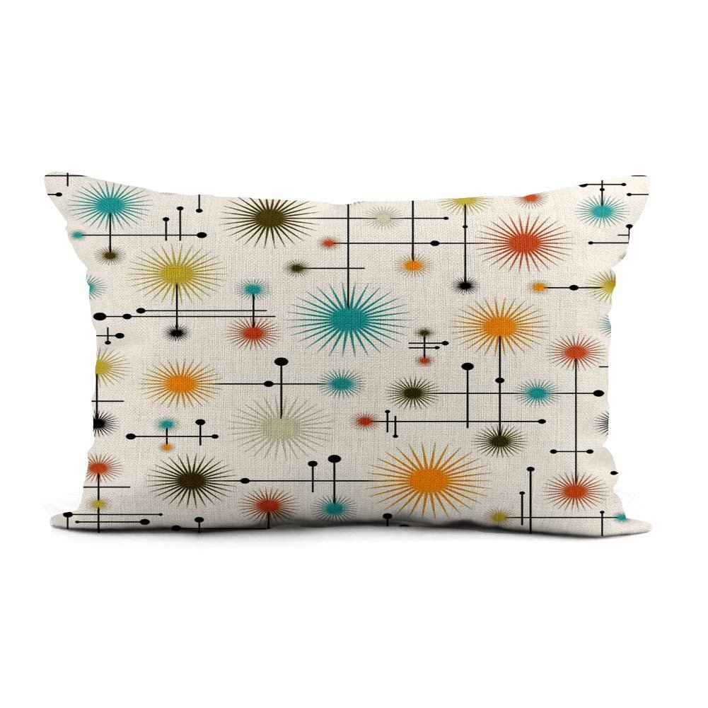 HODKHNO Throw Pillow Cover 12x20 Inch Star Retro Starbursts Go Mid Century Modern Lines 1950S Home Decor Pillowcase Lumbar Pillow Case Cushion Cover for Sofa Couch Bed - Product Image