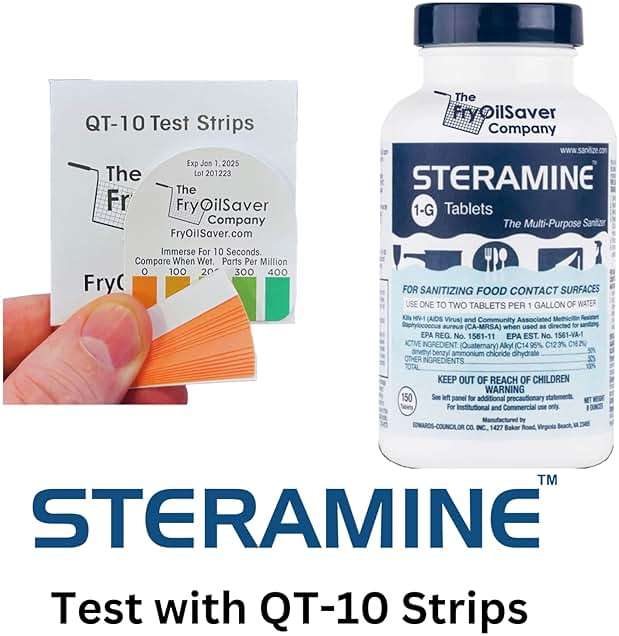1 Bottle Steramine Sanitizer Tablets w/15x QT-10 Test Strips - Multi Purpose Steramine Sanitizing Tablets for Food Contact Surface, Kitchen, Restaurant, Food Service by FryOilSaver (150 Count) - Image 5