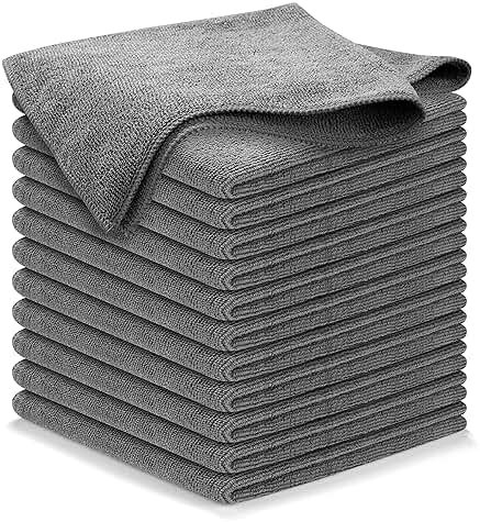 USANOOKS Microfiber Cleaning Cloth Grey - 12 Pcs (12.5"x12.5") - High Performance - 1200 Washes, Ultra Absorbent Microfiber Towel Weave Grime & Liquid for Streak-Free Mirror Shine - Car Washing Cloth - Product Image