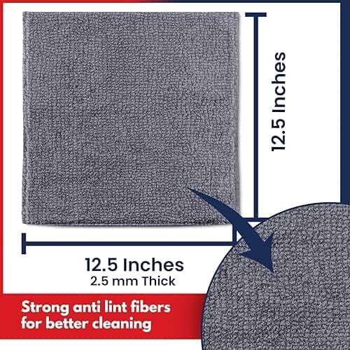 USANOOKS Microfiber Cleaning Cloth Grey - 12 Pcs (12.5"x12.5") - High Performance - 1200 Washes, Ultra Absorbent Microfiber Towel Weave Grime & Liquid for Streak-Free Mirror Shine - Car Washing Cloth - Image 2