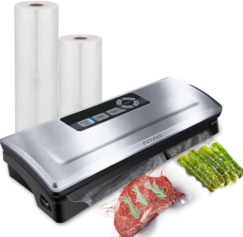 POTANE Precision Vacuum Sealer Machine, Powerful Pro Vacuum Food Sealer, 8-in-1 Easy Presets, 4 Food Modes, Dry&Moist&Soft&Delicate with Starter Kit, Compact Design(Silver) - Image 1