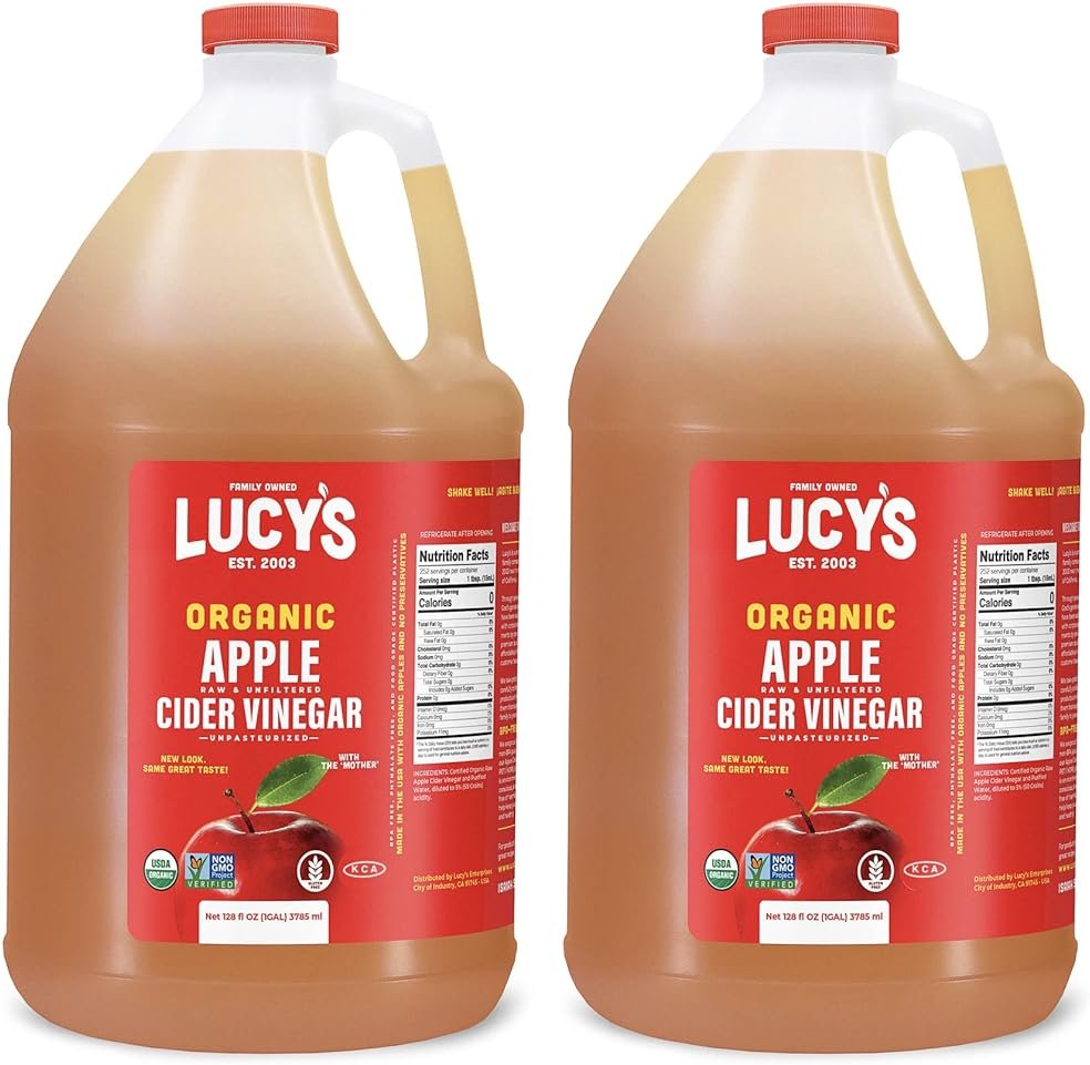 Lucy's Family Owned - USDA Organic NonGMO Raw Apple Cider Vinegar, Unfiltered, Unpasteurized, With the Mother, (2 Pack Gallon) - Product Image
