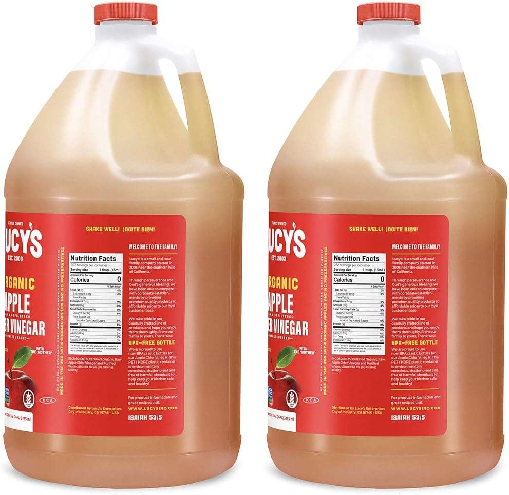 Lucy's Family Owned - USDA Organic NonGMO Raw Apple Cider Vinegar, Unfiltered, Unpasteurized, With the Mother, (2 Pack Gallon) - Image 4