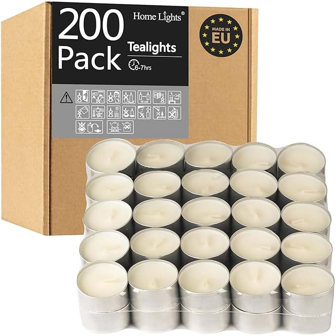 Unscented White Tealight Candles -200 Packs, 6 to 7 Hour Burn Time Smokeless Tea Light Candles, Mini Votive Paraffin Candles with Cotton Wicks for Shabbat, Weddings, Christmas, Home Decor - Product Image