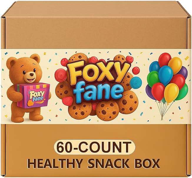 Foxy Fane 60-Count Healthy Snack Box Care Package, Variety Pack of 60 Individually Wrapped Sweet and Savory Snacks, Assorted Gift Basket for Office, College, School, Kids, Family and Friends - Image 1