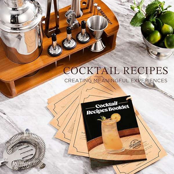 KITESSENSU Cocktail Shaker Set Bartender Kit with Stand | Bar Set Drink Mixer Set with All Essential Accessory Tools: Martini Shaker, Jigger, Strainer, Mixer Spoon, Muddler, Liquor Pourers |Silver - Image 5