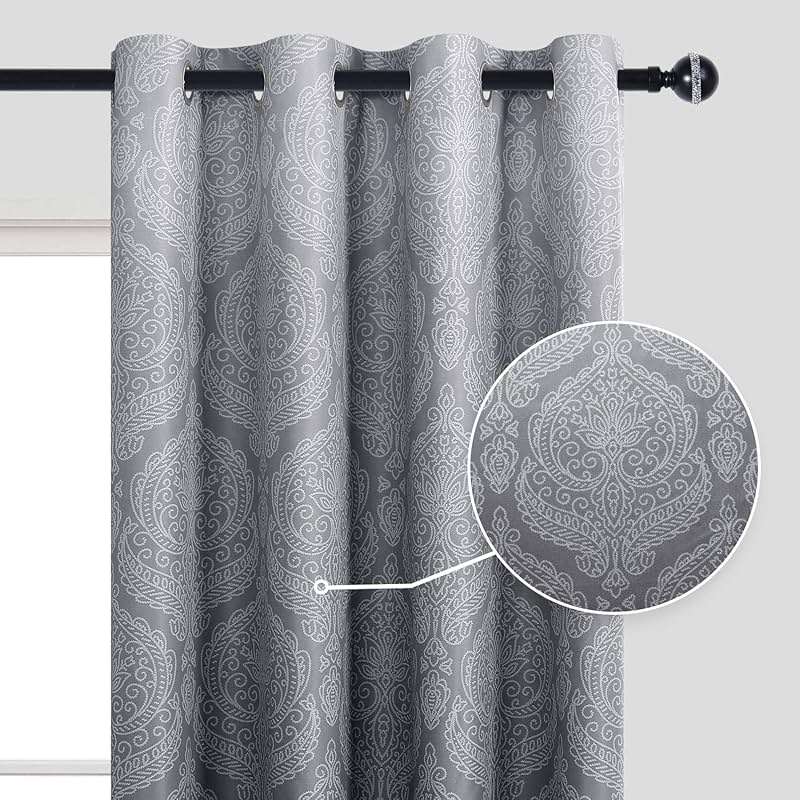DWCN Ombre Blackout Curtains for Bedroom - Damask Patterned Thermal Insulated Energy Saving Grommet Curtains for Living Room, Set of 2 Panels, 52 x 84 Inch Length, Grey - Image 3