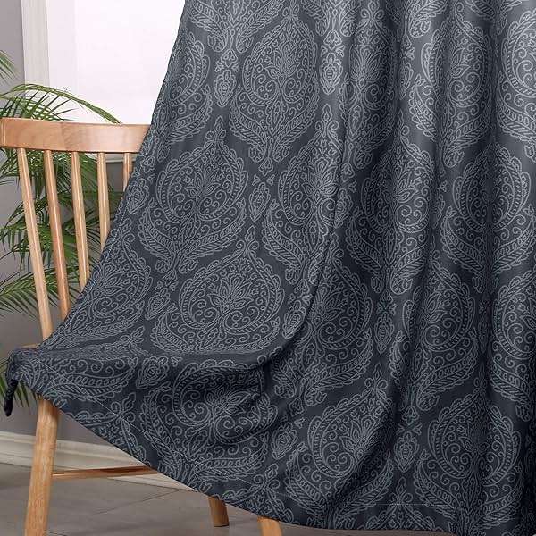 DWCN Ombre Blackout Curtains for Bedroom - Damask Patterned Thermal Insulated Energy Saving Grommet Curtains for Living Room, Set of 2 Panels, 52 x 84 Inch Length, Grey - Image 4