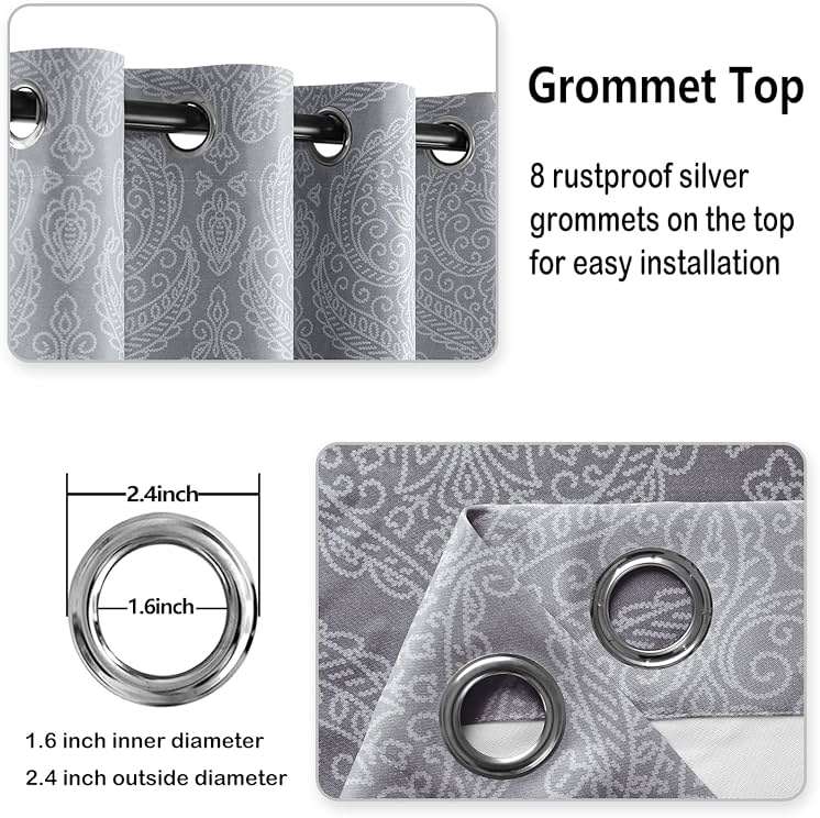 DWCN Ombre Blackout Curtains for Bedroom - Damask Patterned Thermal Insulated Energy Saving Grommet Curtains for Living Room, Set of 2 Panels, 52 x 84 Inch Length, Grey - Image 6