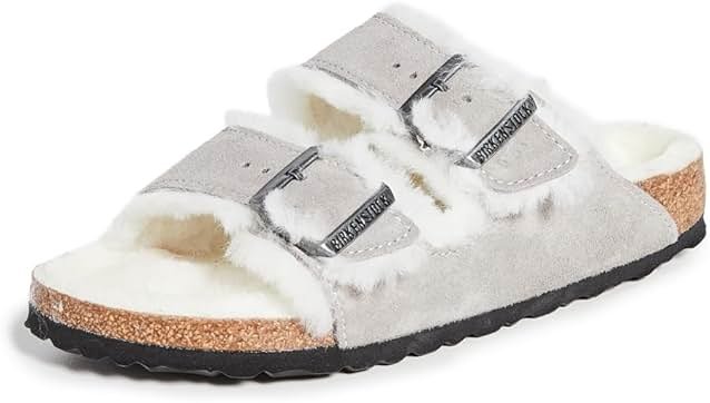 Birkenstock Women's Arizona Shearling Sandals, Stone Coin/Natural, 6 Narrow US - Product Image