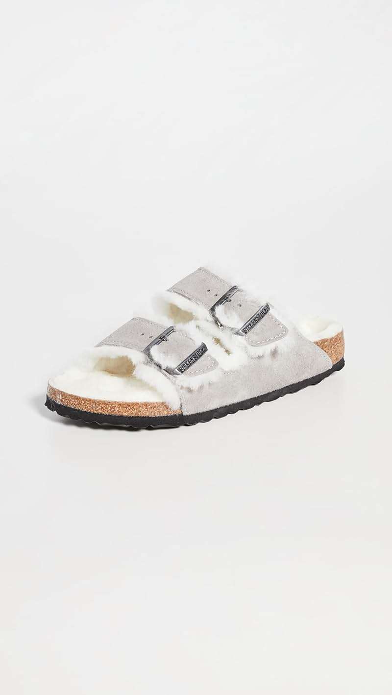Birkenstock Women's Arizona Shearling Sandals, Stone Coin/Natural, 6 Narrow US - Image 2
