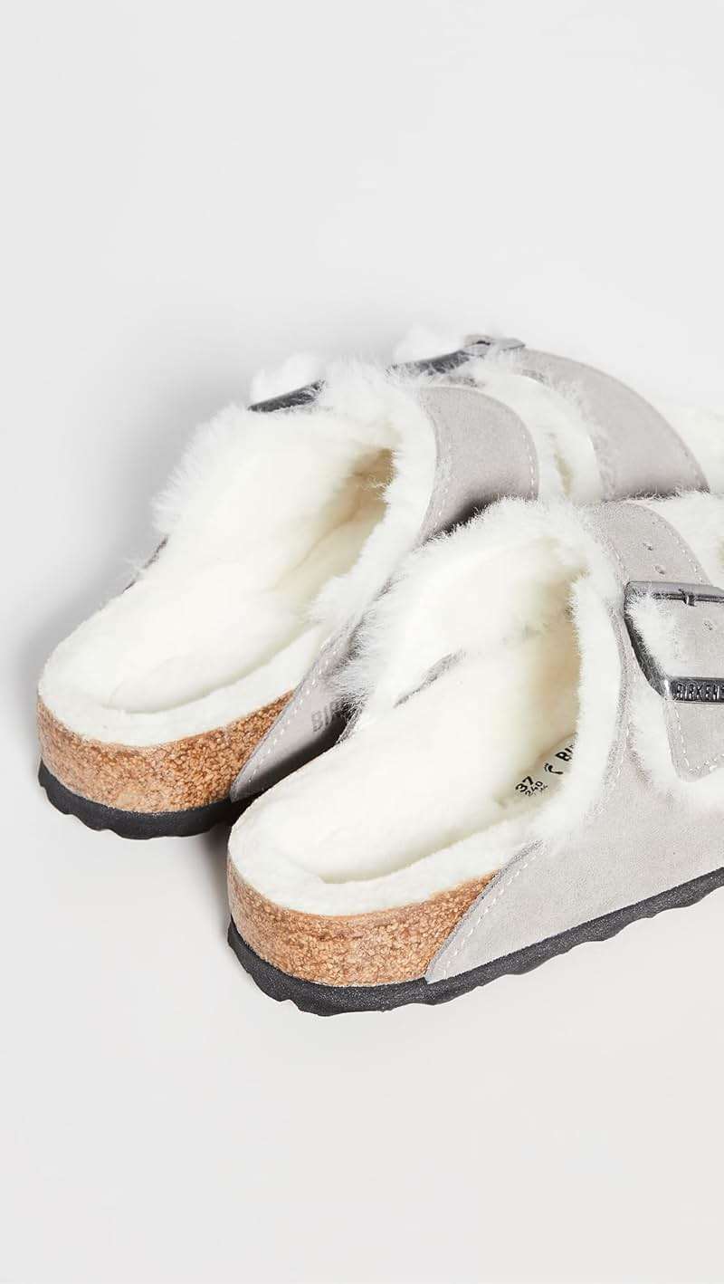 Birkenstock Women's Arizona Shearling Sandals, Stone Coin/Natural, 6 Narrow US - Image 4