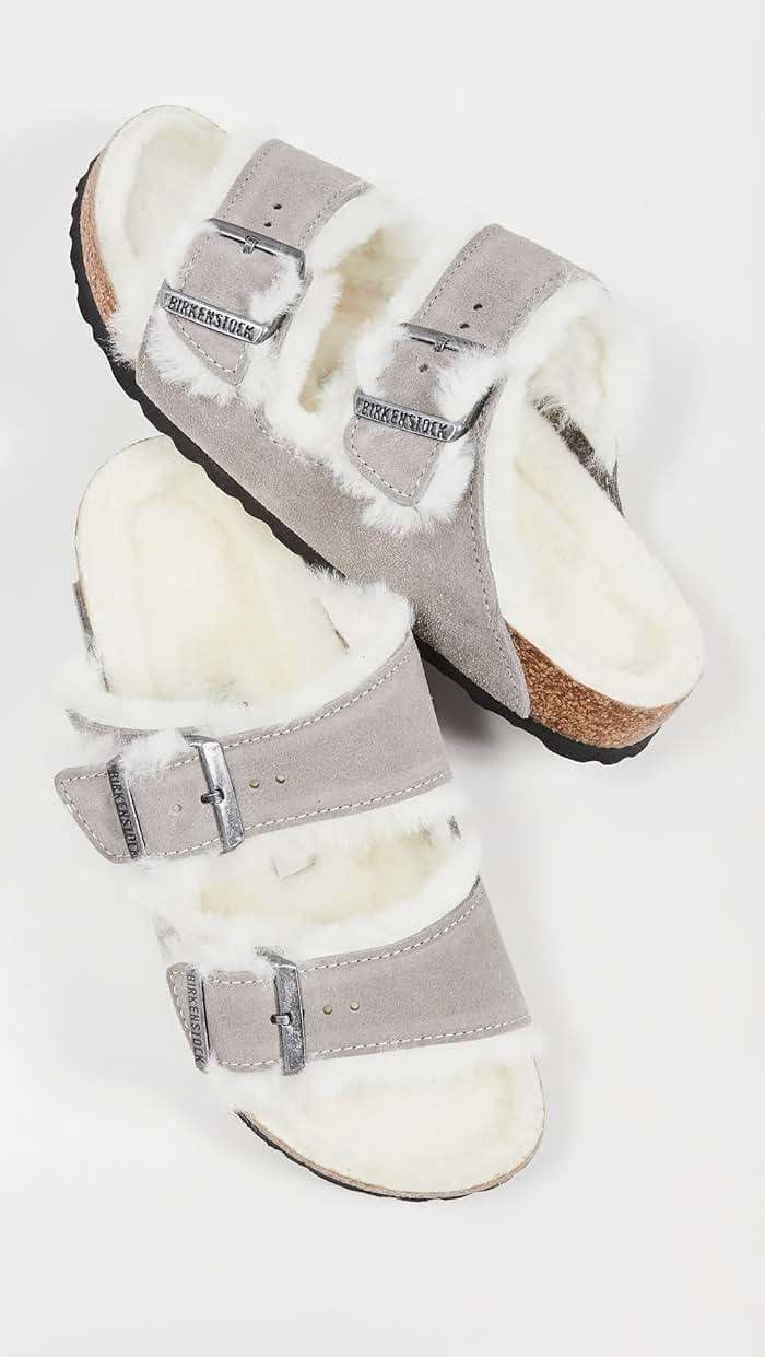 Birkenstock Women's Arizona Shearling Sandals, Stone Coin/Natural, 6 Narrow US - Image 5