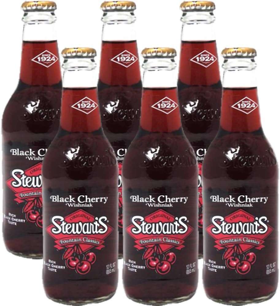 Stewarts Original Black Cherry Wishniak Soda 12 Oz Glass Bottle (Pack of 6, Total of 72 Oz) - Image 1