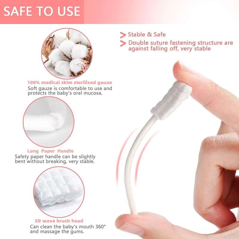 EASICUTI Baby Tongue Cleaner, 42Pcs Disposable Infant Toothbrush, Gauze Gum Cleaner Baby Oral Cleaning Stick Dental Care for 0-36 Months + Free 1 Finger Toothbrush - Image 2