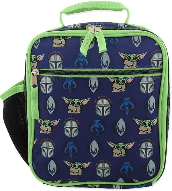 Star Wars Mandalorian Baby Yoda Boy's Girl's Adult Soft Insulated School Lunch Box (One Size, Blue/Green) - Product Image