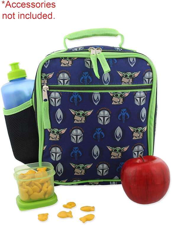 Star Wars Mandalorian Baby Yoda Boy's Girl's Adult Soft Insulated School Lunch Box (One Size, Blue/Green) - Image 3