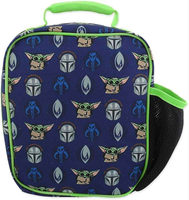 Star Wars Mandalorian Baby Yoda Boy's Girl's Adult Soft Insulated School Lunch Box (One Size, Blue/Green) - Image 7