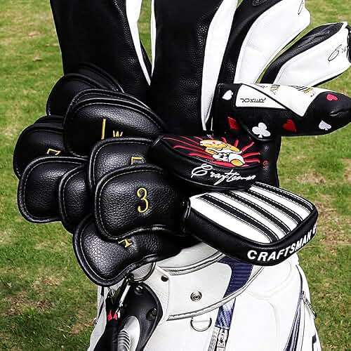 CRAFTSMAN GOLF 12pcs or 1pc Thick Synthetic Leather Golf Iron Head Covers Set Headcover Fit All Brands Callaway Ping Taylormade Cobra Etc. Also Custom Name - Image 2