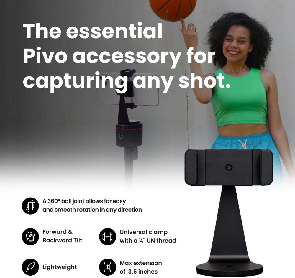Pivo Smart Mount Adjustable 360° Vertical and Horizontal Smartphone Aluminum Holder Stand with Universal Clamp Adapter ¼ inch Thread for Tripods - Image 3
