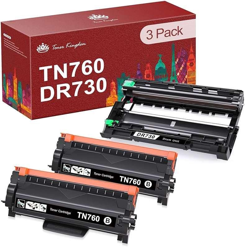 Toner Kingdom Compatible TN760 Toner Cartridge and DR730 Drum for Brother TN760 TN-760 TN730 TN-730 DR730 for Brother HL-l2395dw HL-L2350DW MFC-L2710DW Printer (2 Toners, 1 Drum Unit) - Image 1