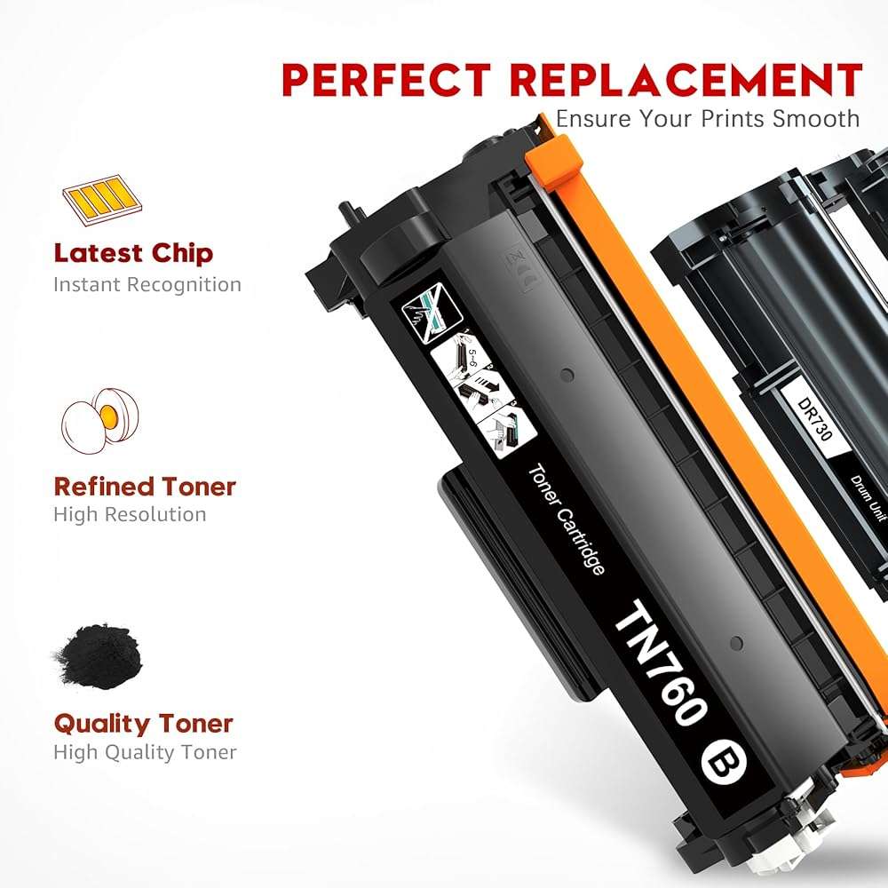 Toner Kingdom Compatible TN760 Toner Cartridge and DR730 Drum for Brother TN760 TN-760 TN730 TN-730 DR730 for Brother HL-l2395dw HL-L2350DW MFC-L2710DW Printer (2 Toners, 1 Drum Unit) - Image 6
