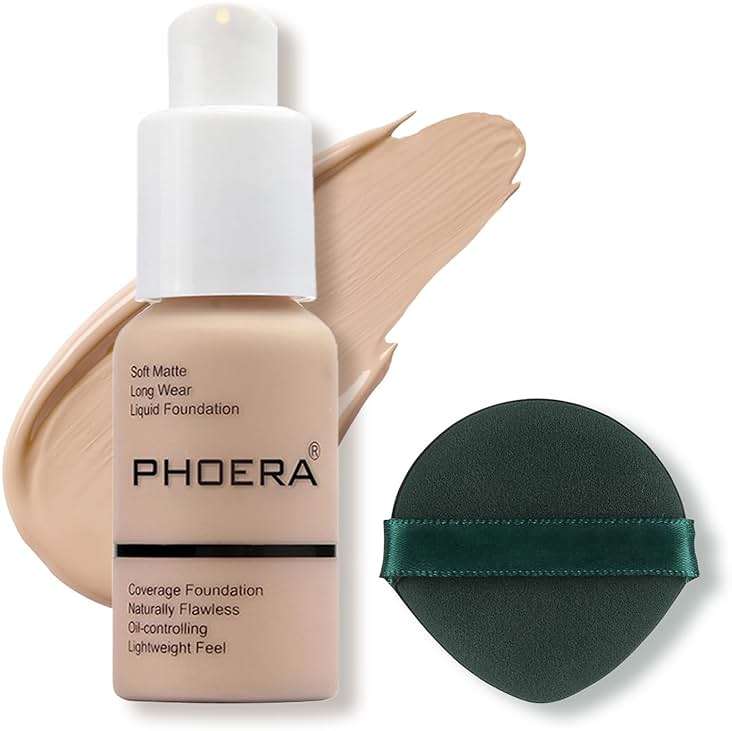 PHOERA Foundation Makeup, Flawless Soft Matte Oil Control Liquid Foundation, Full Coverage Mattle Oil-Control Concealer for Older Women, Great Choice For Gift (#102 Nude) - Image 1
