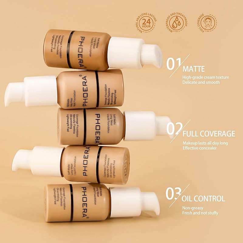 PHOERA Foundation Makeup, Flawless Soft Matte Oil Control Liquid Foundation, Full Coverage Mattle Oil-Control Concealer for Older Women, Great Choice For Gift (#102 Nude) - Image 5