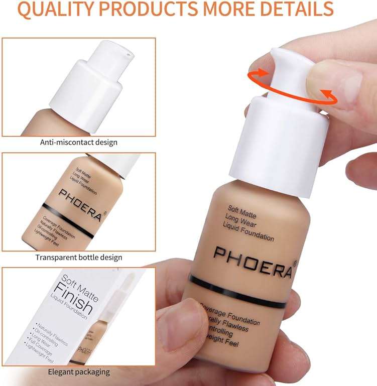 PHOERA Foundation Makeup, Flawless Soft Matte Oil Control Liquid Foundation, Full Coverage Mattle Oil-Control Concealer for Older Women, Great Choice For Gift (#102 Nude) - Image 6