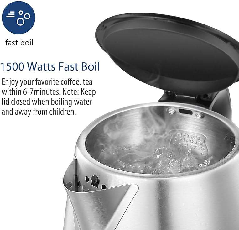 COMFEE' 1.7L Stainless Steel Electric Tea Kettle, BPA-Free Hot Water Kettle Electric with LED Light, Auto Shut-Off and Boil-Dry Protection, 1500W Fast Boil Electric Kettle - Image 5