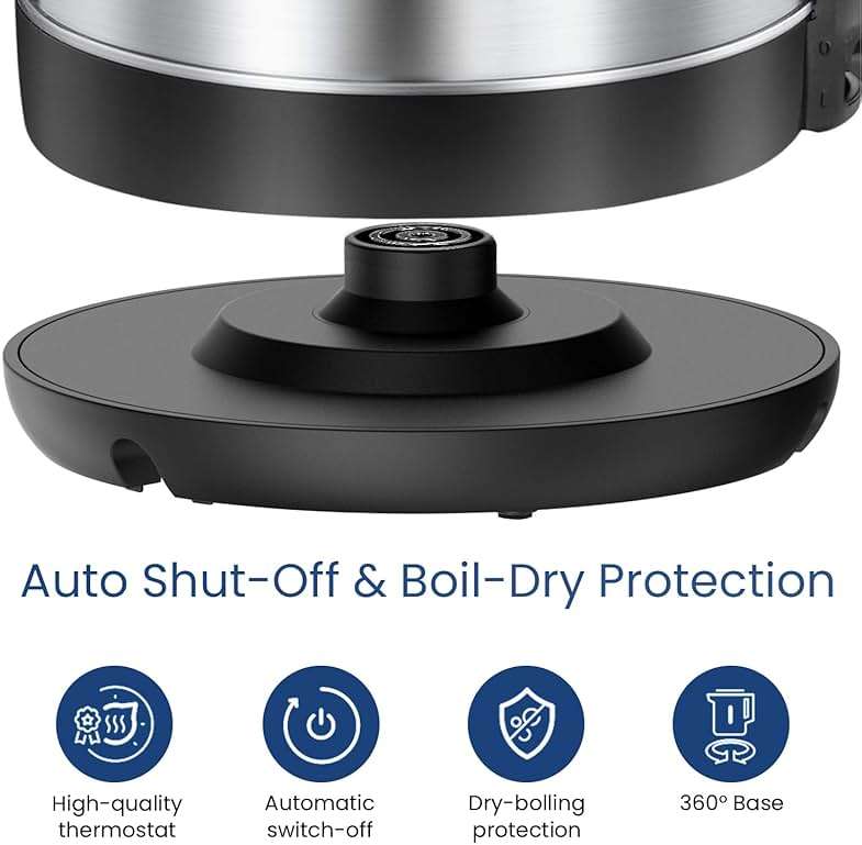COMFEE' 1.7L Stainless Steel Electric Tea Kettle, BPA-Free Hot Water Kettle Electric with LED Light, Auto Shut-Off and Boil-Dry Protection, 1500W Fast Boil Electric Kettle - Image 6