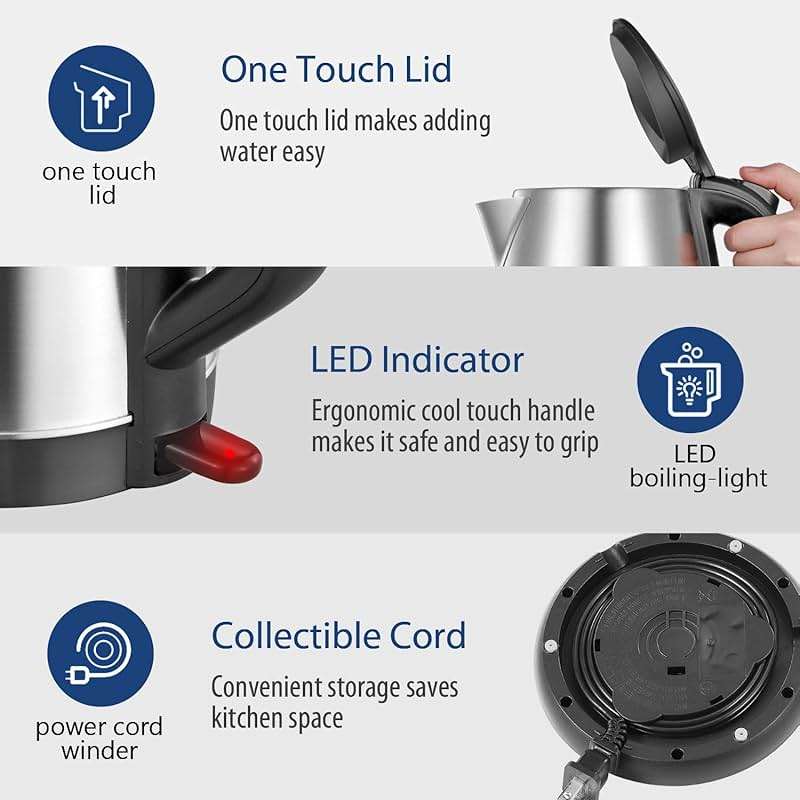 COMFEE' 1.7L Stainless Steel Electric Tea Kettle, BPA-Free Hot Water Kettle Electric with LED Light, Auto Shut-Off and Boil-Dry Protection, 1500W Fast Boil Electric Kettle - Image 7