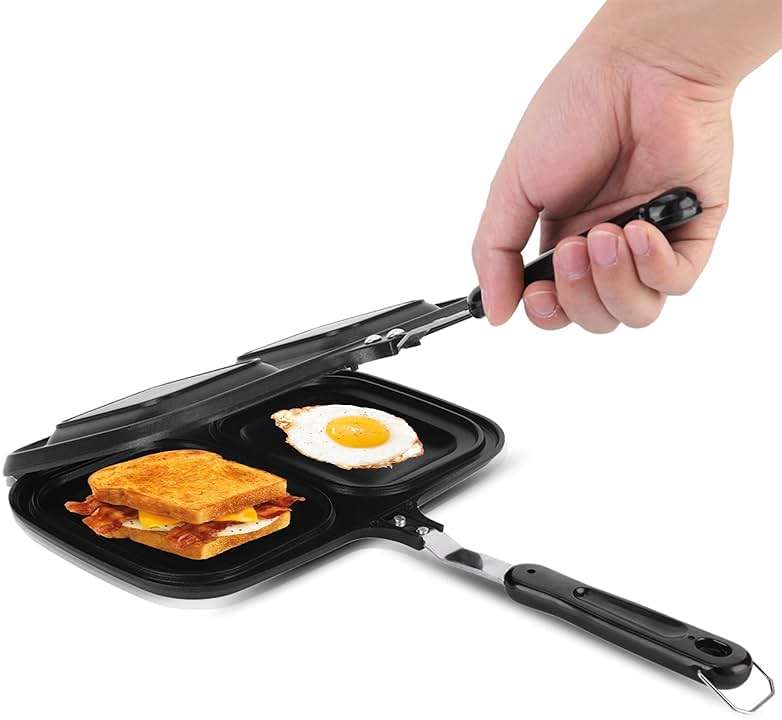 Frying Pan, Anti-scalding Handle Cast Aluminium Breakfast Double Sided Non-Stick Frying Pan Kitchen Cooking Utensil Tool for Cakes Eggs Sandwiches - Image 1