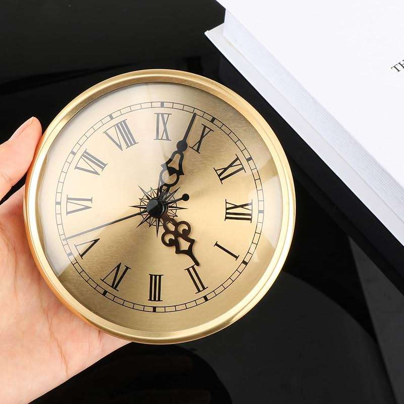 Menolana 4.25 Inch Quartz Clock Insert Battery Powered Gold Roman Numeral DIY Repairs - Image 3