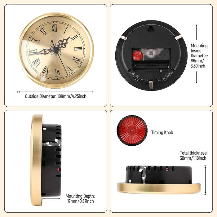 Menolana 4.25 Inch Quartz Clock Insert Battery Powered Gold Roman Numeral DIY Repairs - Image 4