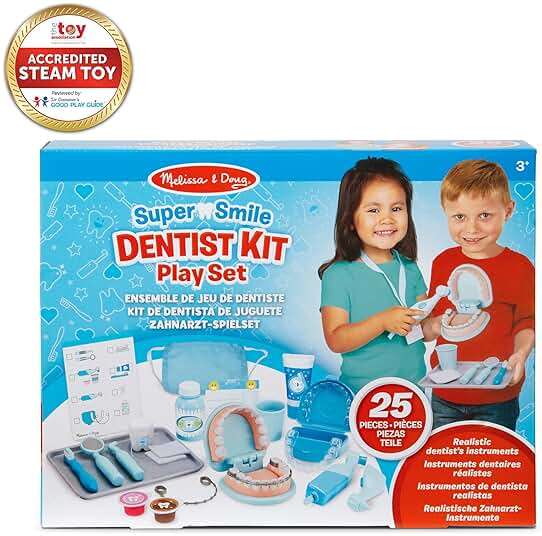 Melissa & Doug Super Smile Dentist Play Set, 25-Piece Dentist Kit with Oversized Teeth, Large Tools & Accessories, Kids Toys for Girls & Boys 3+ - Image 3