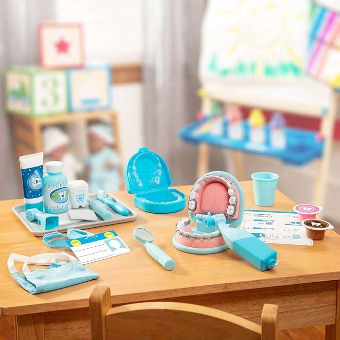 Melissa & Doug Super Smile Dentist Play Set, 25-Piece Dentist Kit with Oversized Teeth, Large Tools & Accessories, Kids Toys for Girls & Boys 3+ - Image 9